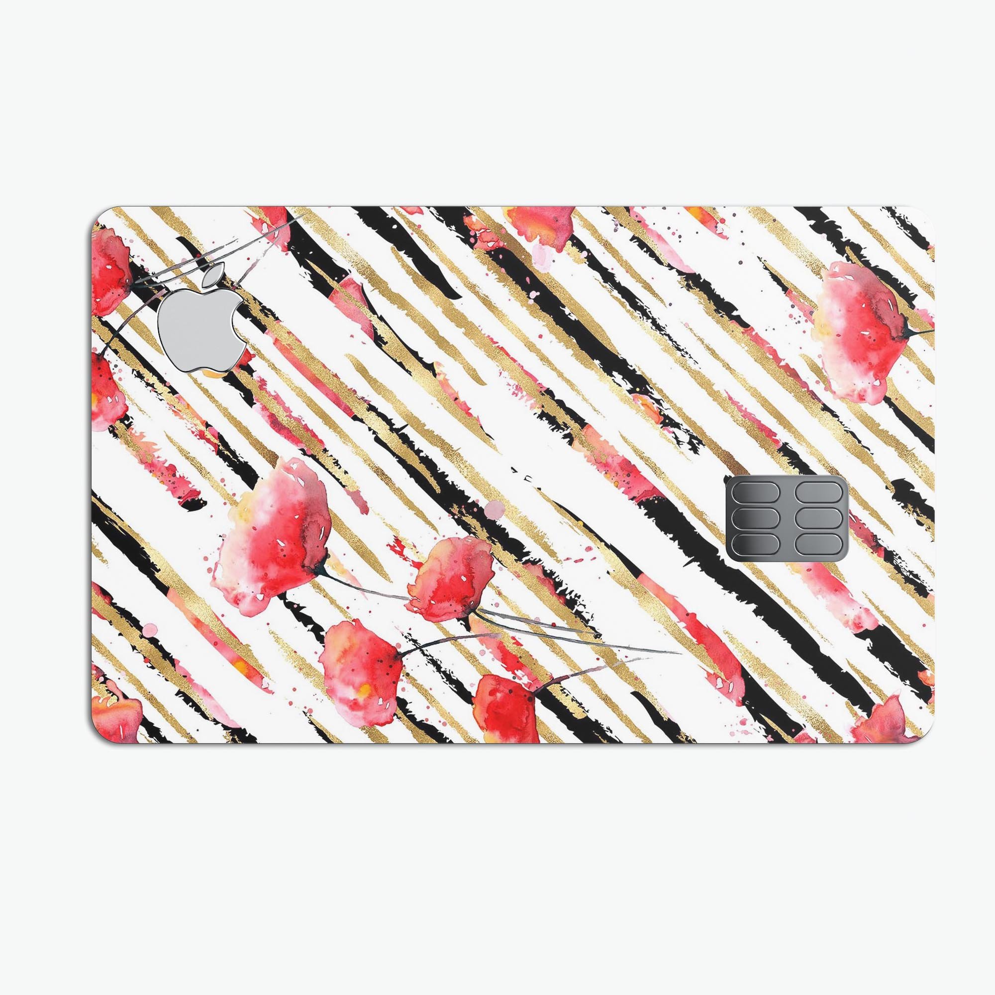 Karamfila Watercolo Poppies V12 decal skin kit for Apple Card, showcasing vibrant poppy design and premium vinyl material.